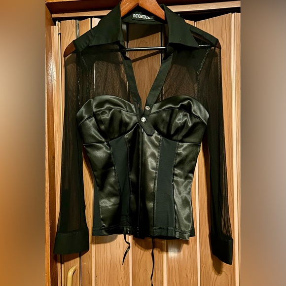 Maria Grazia black bustier corset blouse with rhinestone buttons & accents 42 - Picture 1 of 12